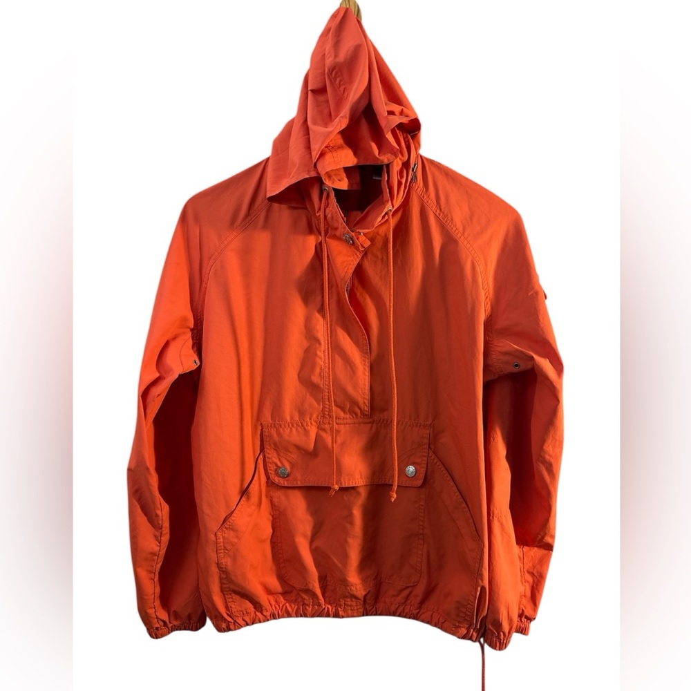 Chico's Anorak Jacket 3/4 Zip Orange Hidden Hood Medium Travel Packable Wind